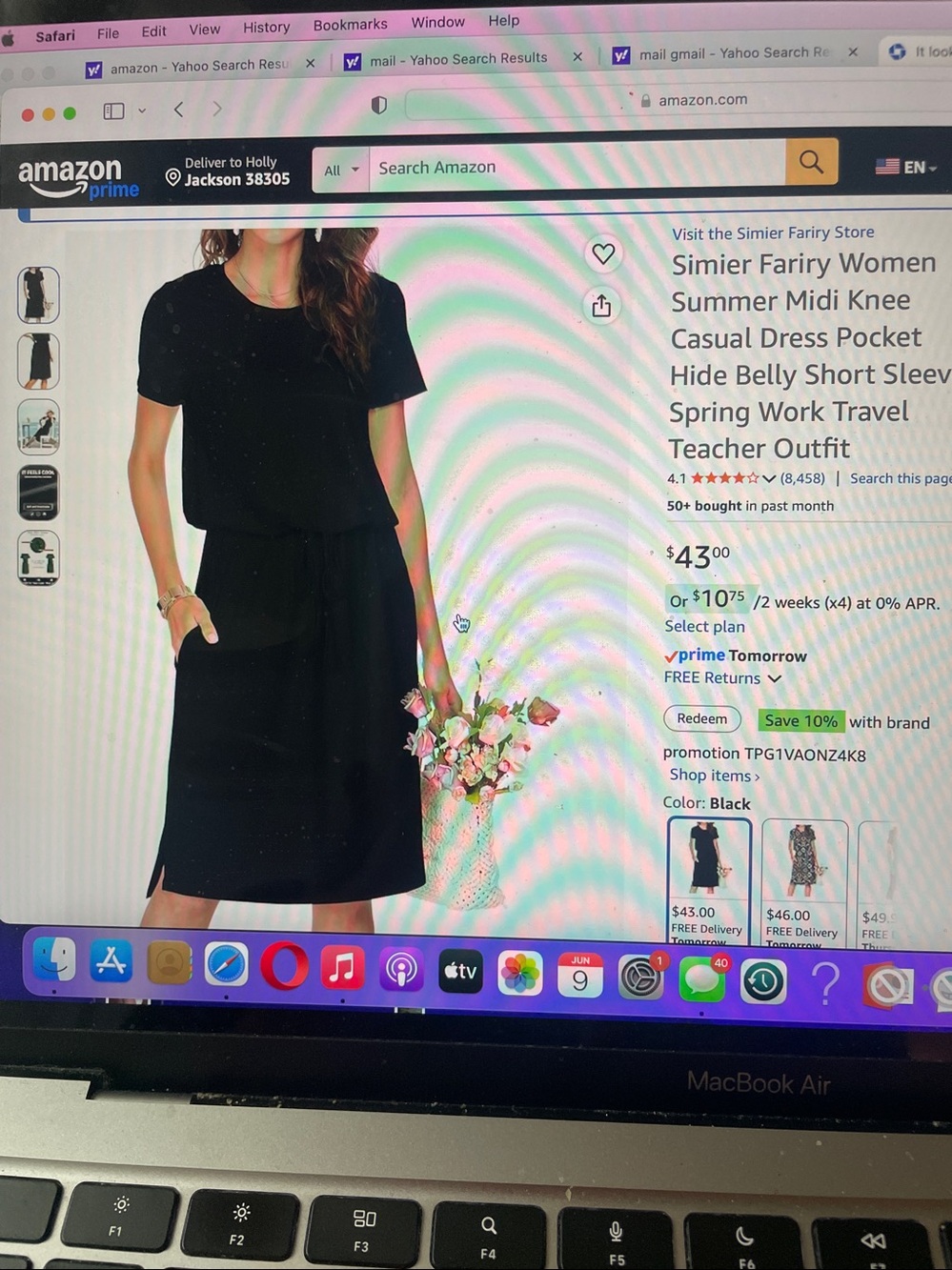 Classic Black Drawstring Midi Dress with Short Sleeves